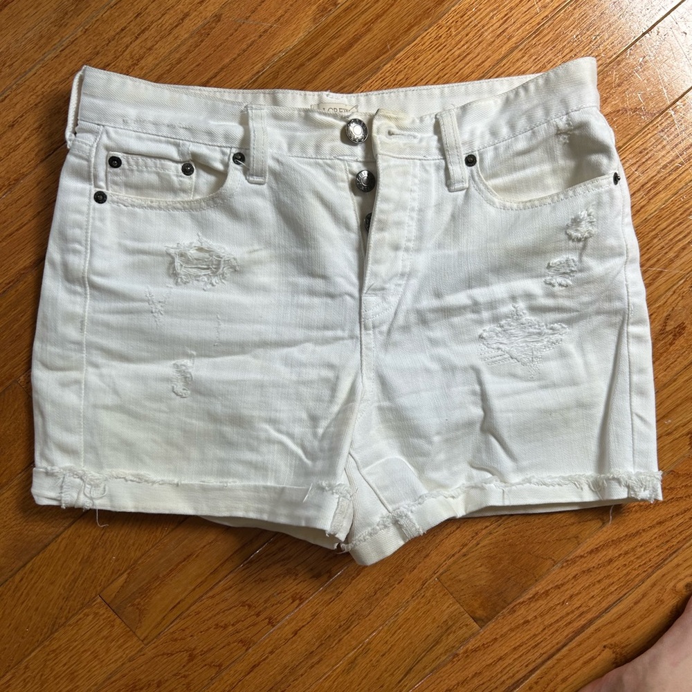 J. Crew White Jean Shorts High-Waisted Distressed